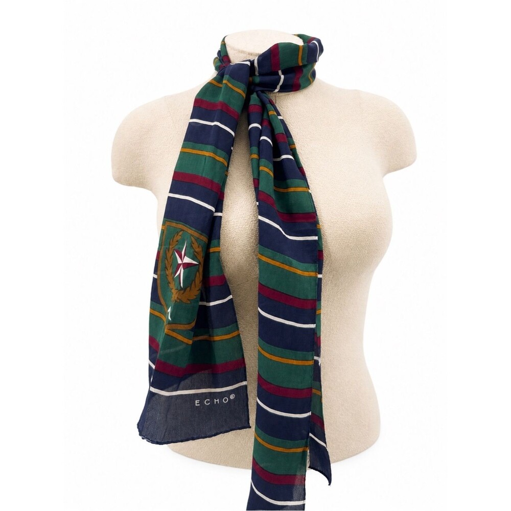 Echo Silk Scarf Striped Lightweight Accessory Preppy Nautical Crest Vintage